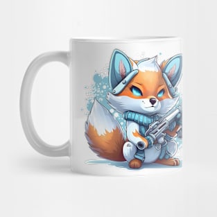 Armored Funny Snow Fox Holding a Riffle Mug